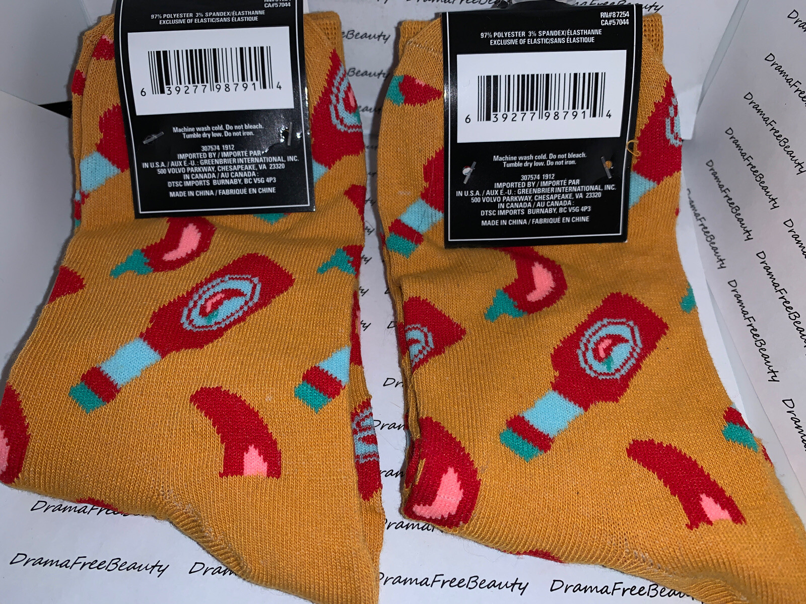 Mens Orange Dress Socks Size 612 *RED Hot CHILI PEPPER Sauce* Sock Set