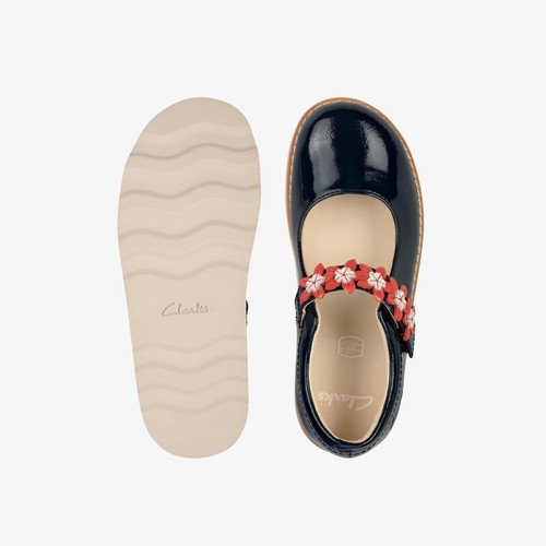 Clarks Girls CROWN PETAL Navy Patent Leather Shoes Size UK 10 - 12 F, G - Picture 6 of 6