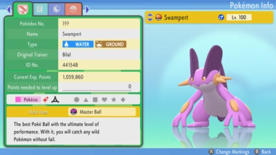 Ultra Shiny 6IV Swampert HA Pokemon Brilliant Diamond Shining Pearl Fast Trade