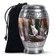 White Cat Human Cremation Urns Adult, Urn For Ashes For Dad, 10 Inch