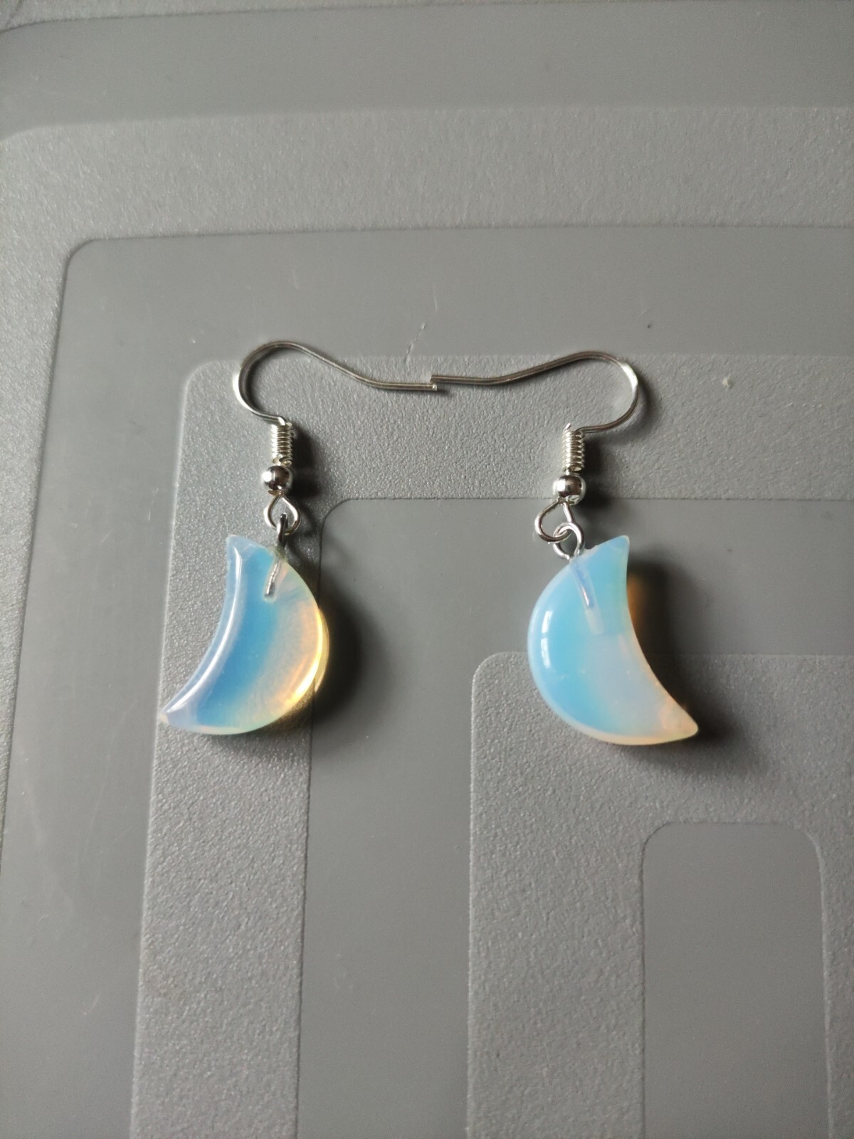 Opalite Moon Pendant Earrings Silver Plated Fish Hooks