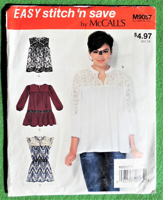 McCall's Pattern #M9057 Tops & Tunics 4 Styles Misses' Size XS-M c2017 New
