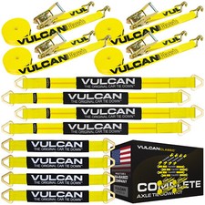 VULCAN Classic Yellow Axle Strap Tie Down Kit - Wire Hook Ratchet Straps