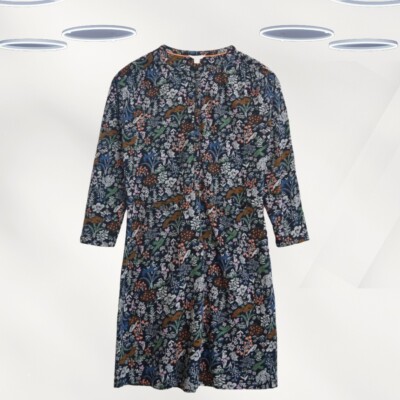 Ex White Stuff Damen Langarm Jersey Kleid in Navy Print (Defekt)