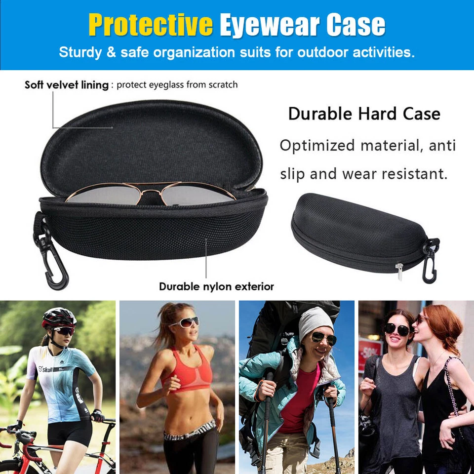 Paquete de 1-10 gafas estuche rígido caja gafas de sol protector carcasa cremallera clip para cinturón Foto 2 de 4