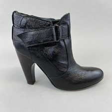 Topshop schwarze Lackleder Stiefeletten Schnalle Absatz Booties Stiefel Gr.38,5 UK5,5