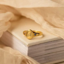 Custom Gold Initial Signet Ring Birthstone Gems - Personalized Jewelry Gift