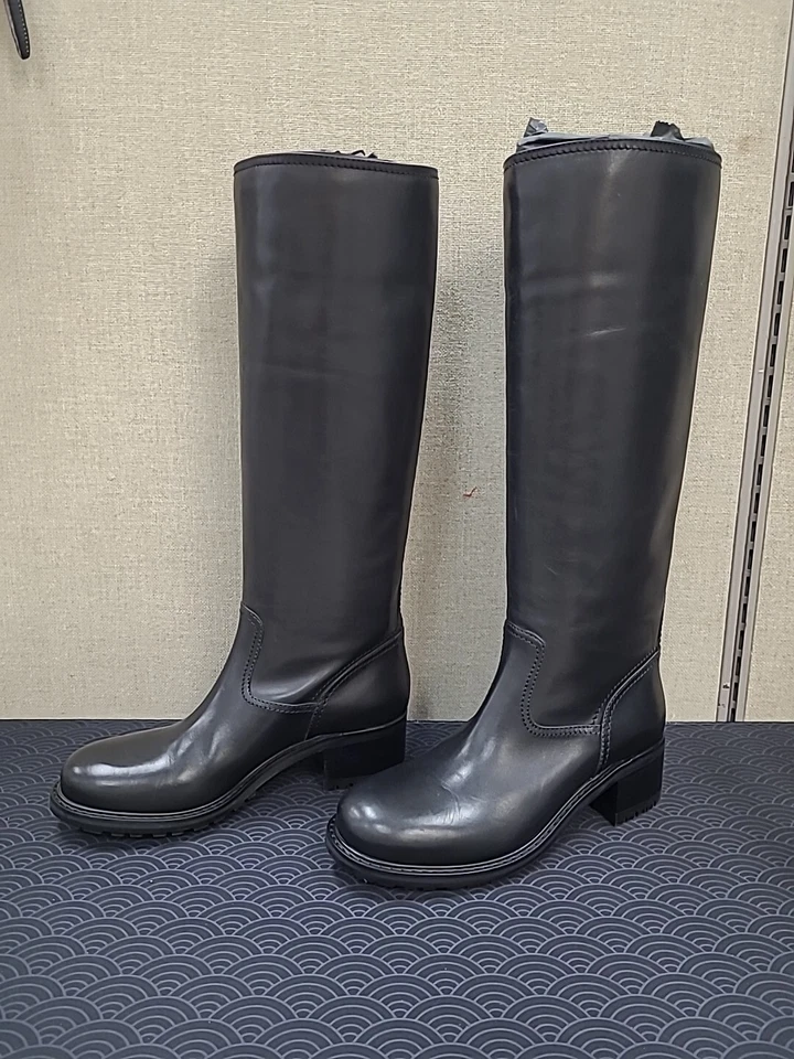 Auténtico zapato de coche de Prada botas de cuero de becerro negro de lujo talla 10 EU 40 KDW821 Foto 4 de 4