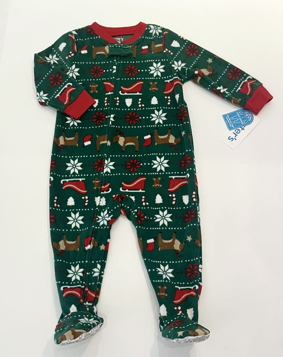Carters Baby Boy Christmas Footed Pajamas 18 Months Fleece Zip Sleep N Play  New