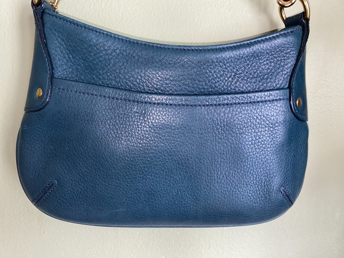 Coach Rare Brass Turquoise Blue Leather Baguette Mini Purse Bag