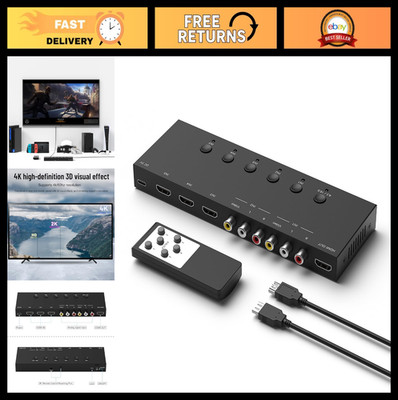 3-Way HDMI 2.0 Switcher + 2 RCA to HDMI Converter, AV Composite CVBS Adapter, 4: