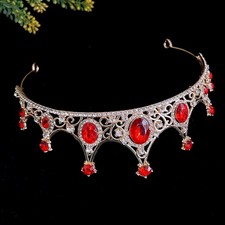 Durable Bridal Headpiece Red Rhinestone Crown for Weddings and Banquets