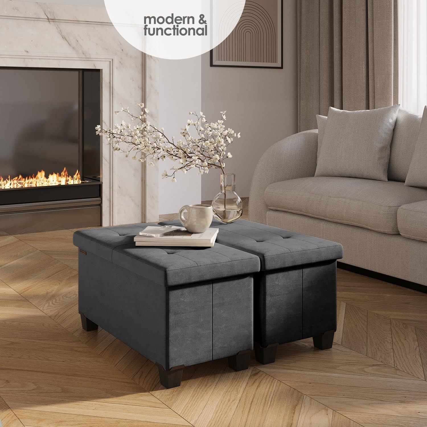 Storage Ottoman Bench with Bins, 30-in Storage Bench for Bedroom End of Bed, ...