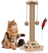 Cat Scratching Post - 4 in 1 Post, Wooden Scratch Brown