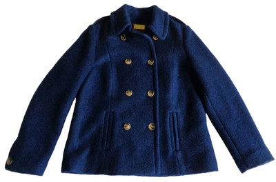 M&S Women's Wool Blend Coat UK 14/US 10 Solid Indigo Blue Per Una Button Front