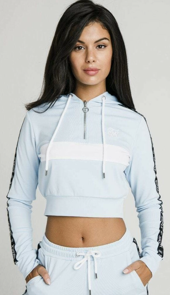 SikSilk Cropped Track Hoodie Sky Tape 1/4 Zip Top XXS BNWT RRP £49.99 Blue