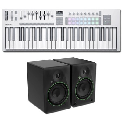 Novation Launchkey 49 MK4 White 49-Key MIDI Controller w/ Mackie CR8BT BT Monito
