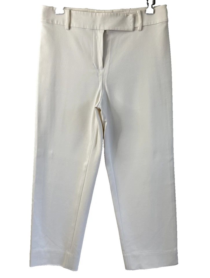 Eccoci Women's  Ivory Cotton Blend Side Slit Stretch Straight Cropped Pants Sz 4 - Image 2 of 4