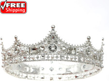 King Crown for Men Crystal Pearl Wedding Tiaras Birthday Party round Crowns Chri