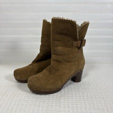 UGG Amoret Suede Shearling Clog Boots Chestnut Heel Studded 7