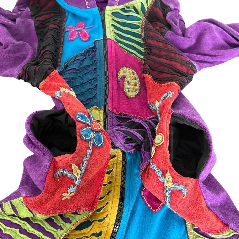 BOHO Patchwork Long Tunic Hoodie Jacket Size M Hi… - image 9