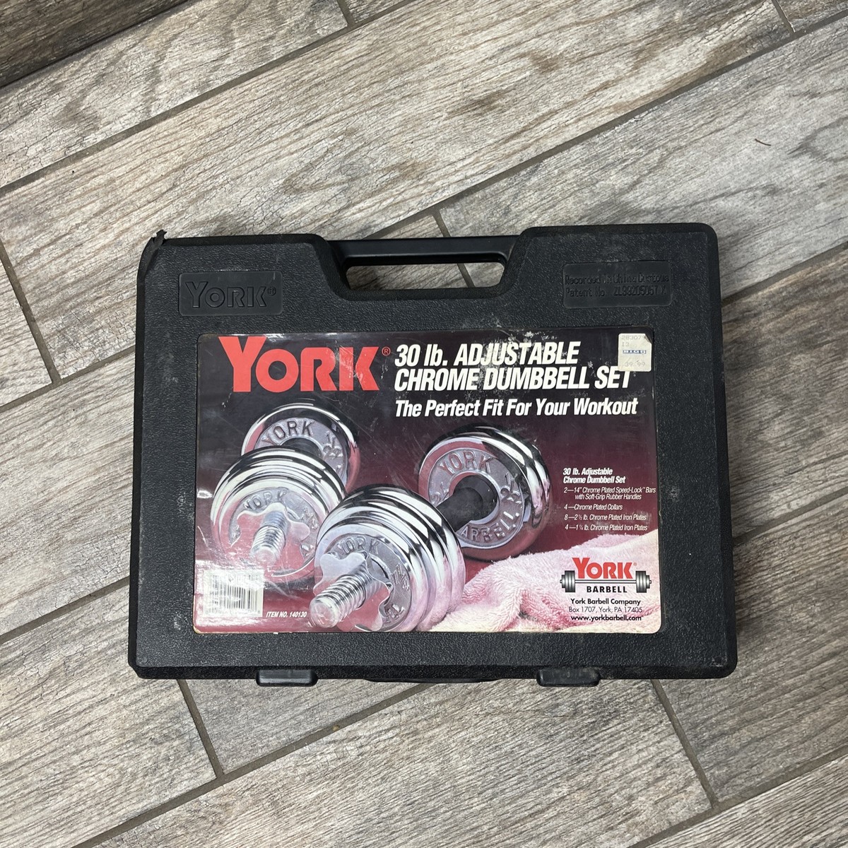 York 30 Lb. Adjustable Dumbbell Set In Hard Plastic Case No