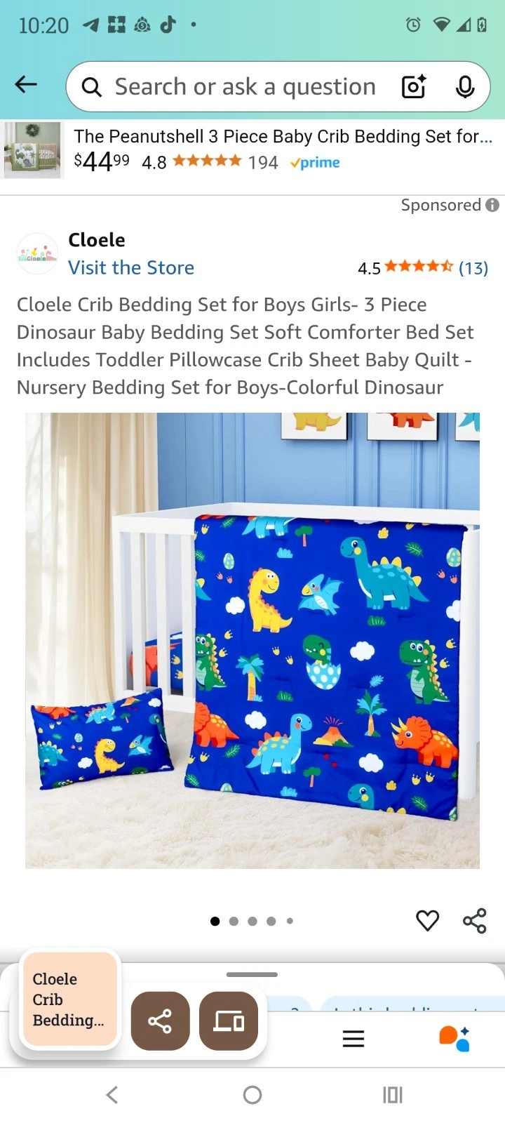 Cloele Crib Bedding Set for Boys - Microfiber 3 Piece Dinosaur Baby Bedding Set