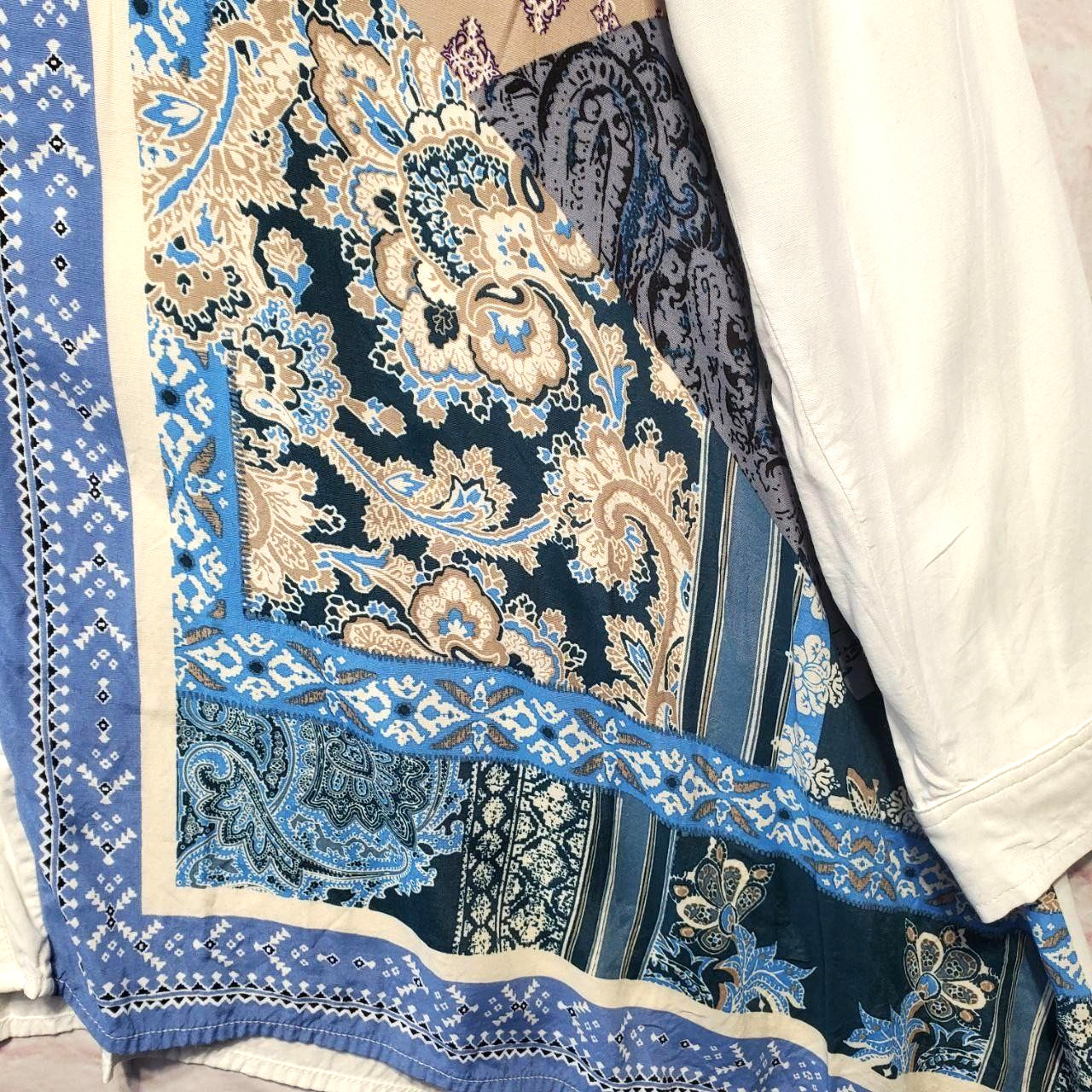 Chicos Boho Patchwork Tunic Top Large Blue Paisle… - image 4