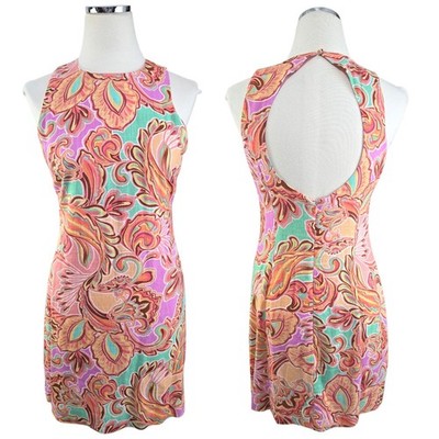 MINKPINK Sierra Paisley Paradise Mini Dress Pink Cutout Back Sleeveless M NWOT