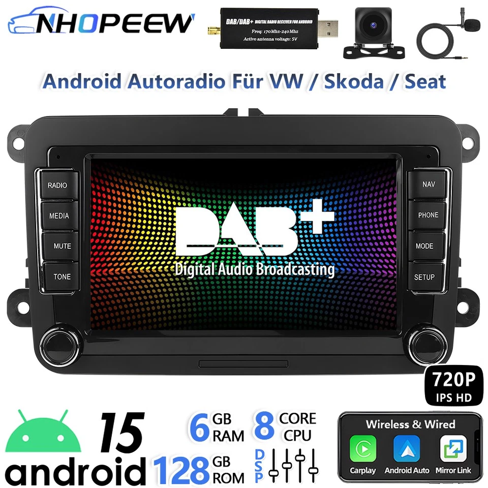 DAB+ 8Core 6+128G Android Radio Carplay Für VW Golf 5 6 Polo Touran Passat Navi
