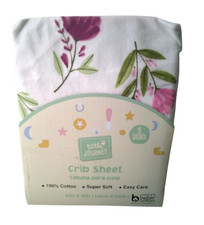 Crib Sheet Fitted Baby Bed Pink Flowers Green Leafs New Organic Cotton 52 X 28