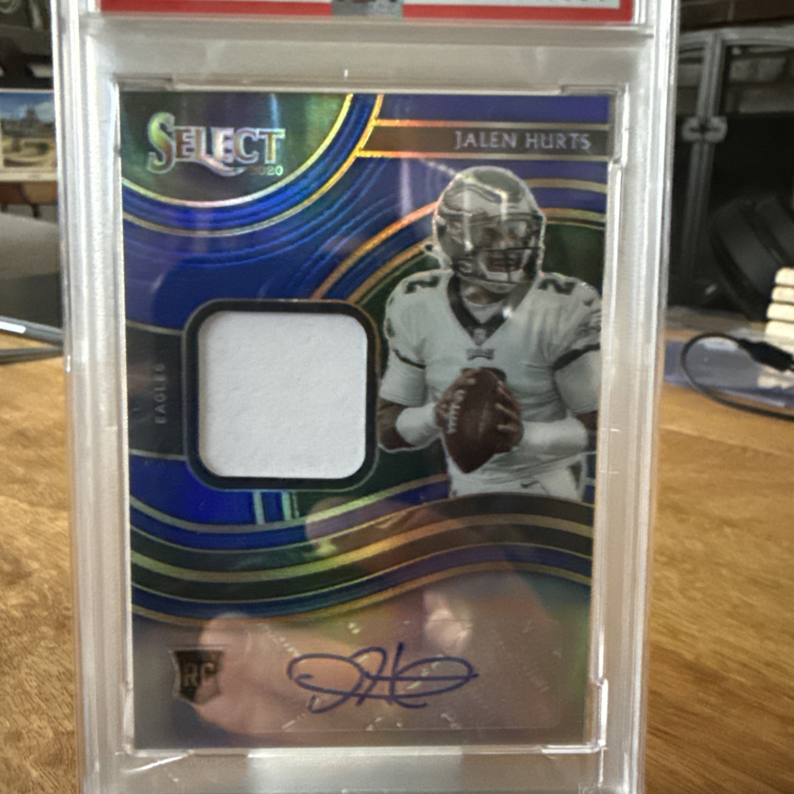 2020 Select JALEN HURTS Rookie Patch Auto RPA Blue Prizm #/75 - PSA 9 view 2