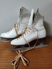 Vintage HYDE Ice Skates White Size 6.5 Full Leather Sheffield Blades Made in UK