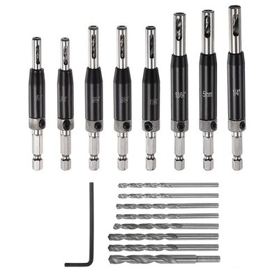 16X Self Centering Drill Bit Set 5/64'' - 1/4'' Door Hinge Drill Bits Tool DIY
