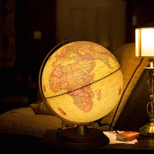 Illuminated World Globe for Adults & Kids with Wooden Stand,Built in LED Lamp fo