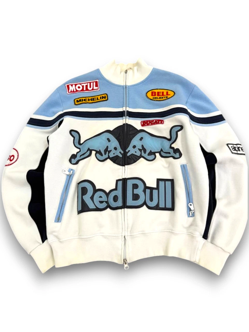 Vintage Red Bull Racing Biker Jacket Sweatshirt Motul Ducati Patches Y2K Hype image 4