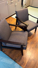 Set of 2 Grey Upholstered Accent Chairs, Black Wood Frame/Arms Indoor
