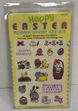 NEW!! Happy Easter 18 Rubber Stamps Art Kit Bunny Chick Egg School Crafts Gift