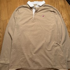 New Balance Made in USA Long Sleeve Polo Shirt Beige Tan Cotton Men's Size XL