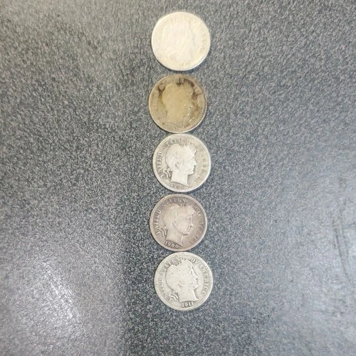 Barber Dime Silver 10C Lot of 5 Coins Mixed Dates #277