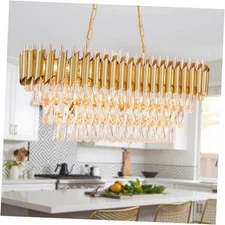 Modern Contemporary Crystal Chandelier Linear Rectangular & Oval 8 L32in Gold
