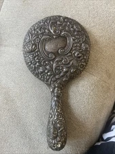 Antique 1876-1900 Gorham Sterling Silver Art Nouveau Repousse Hand Mirror