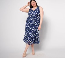 Isaac Mizrahi Live! Tall Always Isaac Twist Front Mesh Midi Dress Navy Dot XST