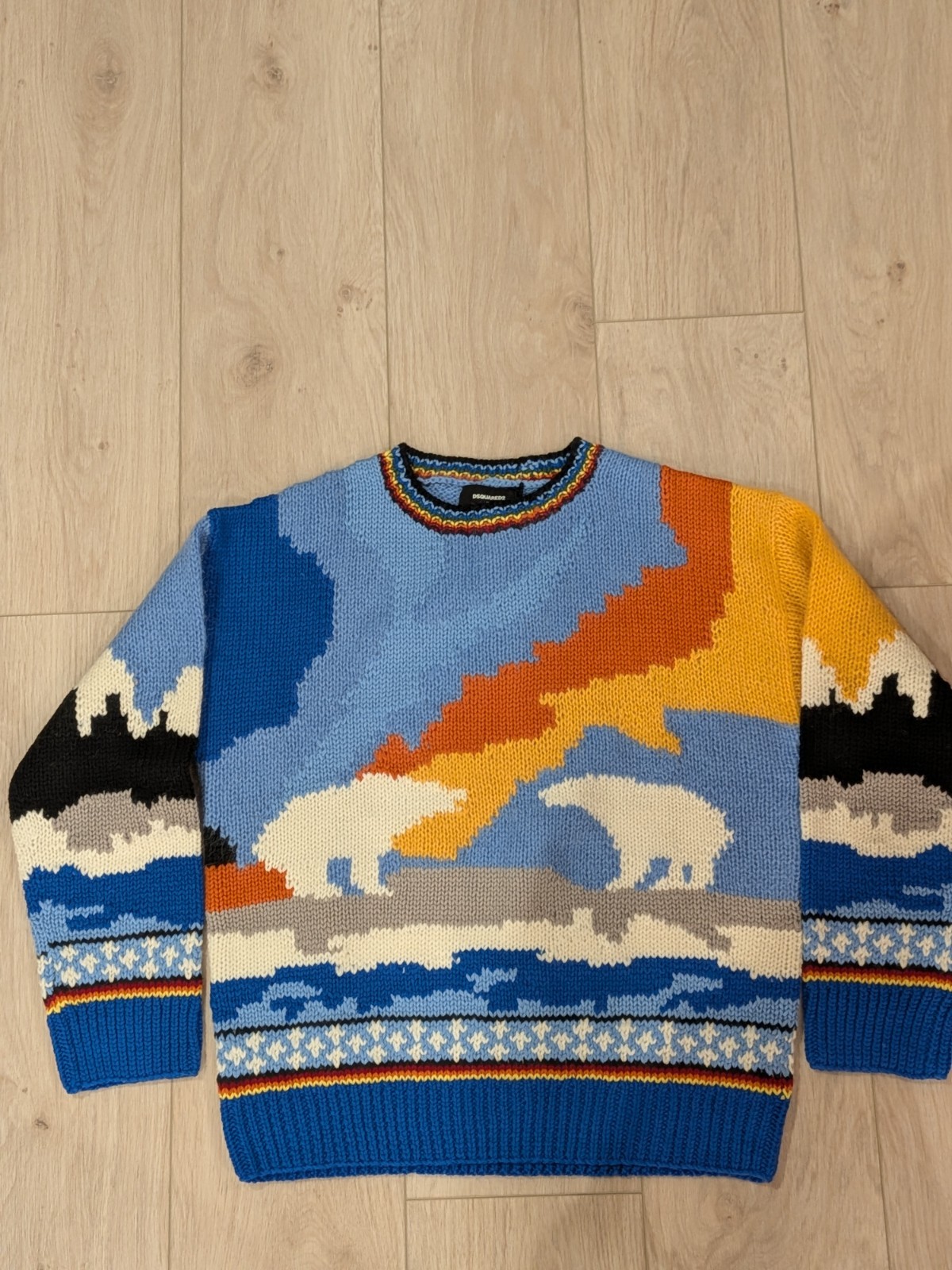 NWT Dsquared2 Men's Blue/White Dawn Intarsia Sweater Size XL
