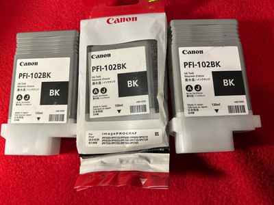 3 Genuine OEM Canon PFI-102BK Black Ink Tank 130mL iPF500-765 w.expired dates