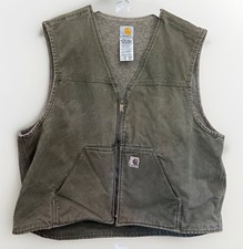 Vintage Carhartt V26 Moss Green Sherpa Lined Duck Canvas Work Vest Mens Size 2XL