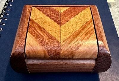 Handcrafted Wood Parquet Chevron Trinket Box w Hinged Lid Linded 4x3x2''