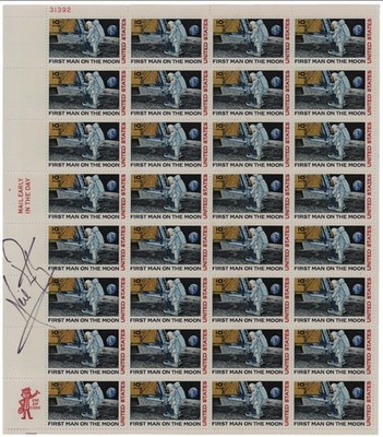 Neil Armstrong Signed Autograph First Man Apollo 11 32 Stamp Sheet PSA/DNA LOA
