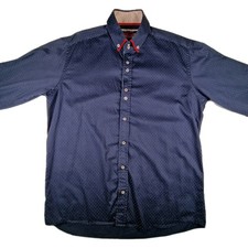 Guide London Men's XL Shirt Navy Blue Polka Dot Button Down Long Sleeve Smart