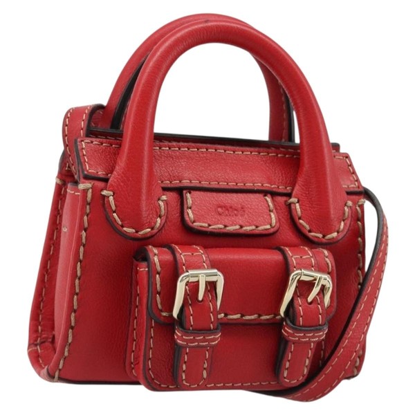 Chloe Hand Bag Leather 2way Red Gold Auth BA13481A